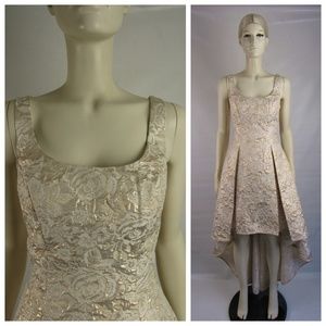 Betsy & Adam Cream Gold Foil High Low Dress NWT